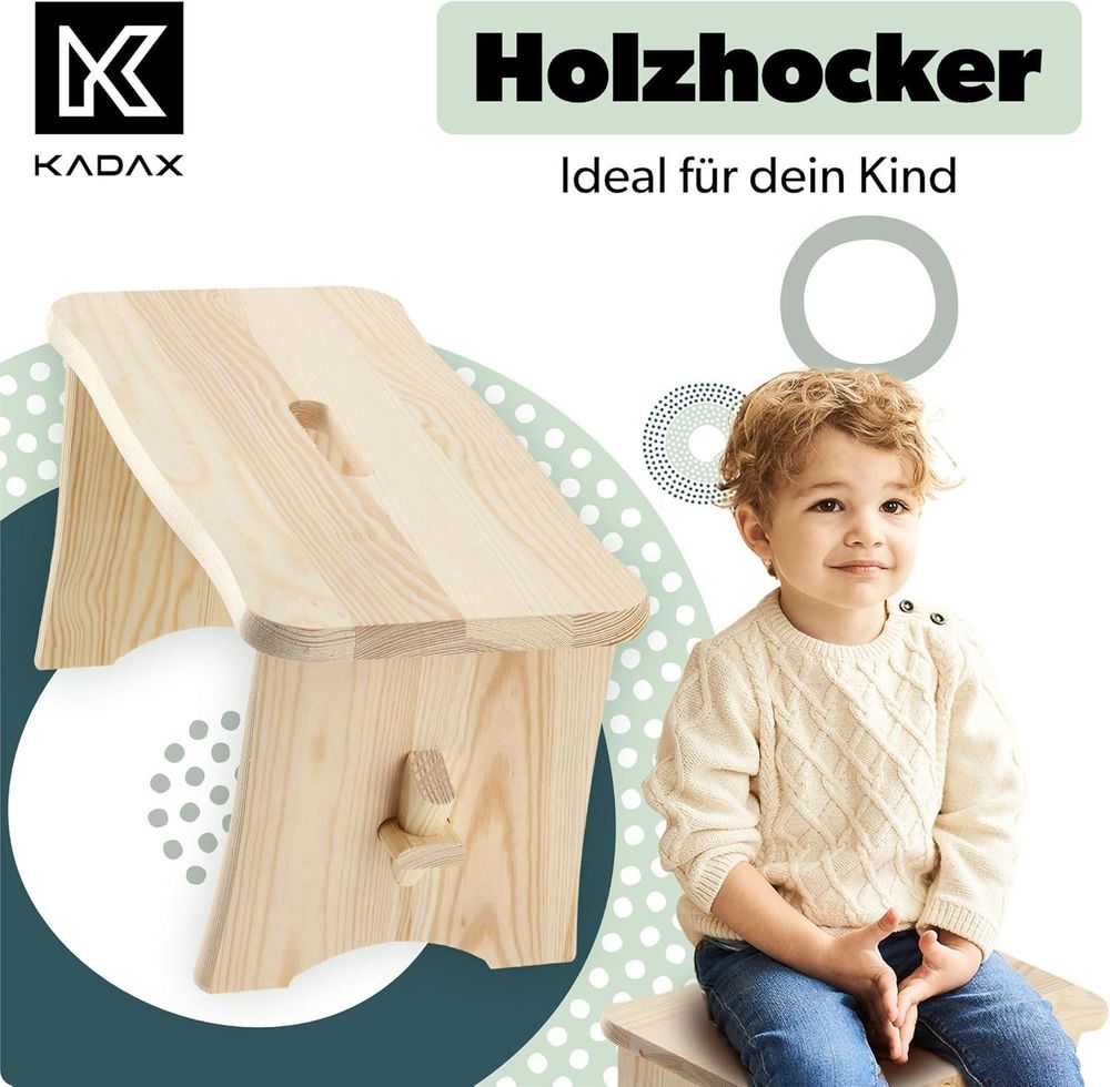KADAX Holzhocker "Falun", aus natürlichen unlackierten Kiefernholz, Sitzhocker, Tritthocker, Rechteckig