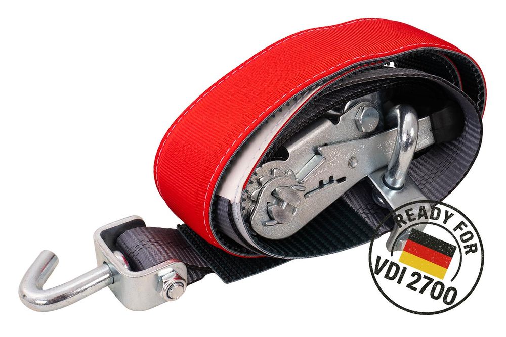 4er Set HEFFA Radsicherungsgurte 2,8m 50mm 5t VDI 2700 Autotransport Transportgurte Abschleppwagen Grip-Schutzhülle
