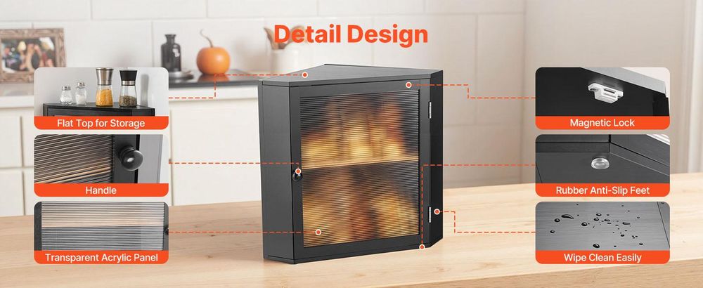 VEVOR Eck-Brotkasten doppellagiger Brotbehälter Brotbox Organizer aus Holz für s