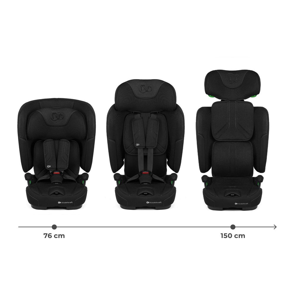 Kinderkraft FIX2GO i-Size – Autokindersitz 76–150 cm – ISOFIX – SAFERIDE SENSOR – H-GUARD+ – EASY GROW – klappbar – AIR FLOW – R129 - Schwarz