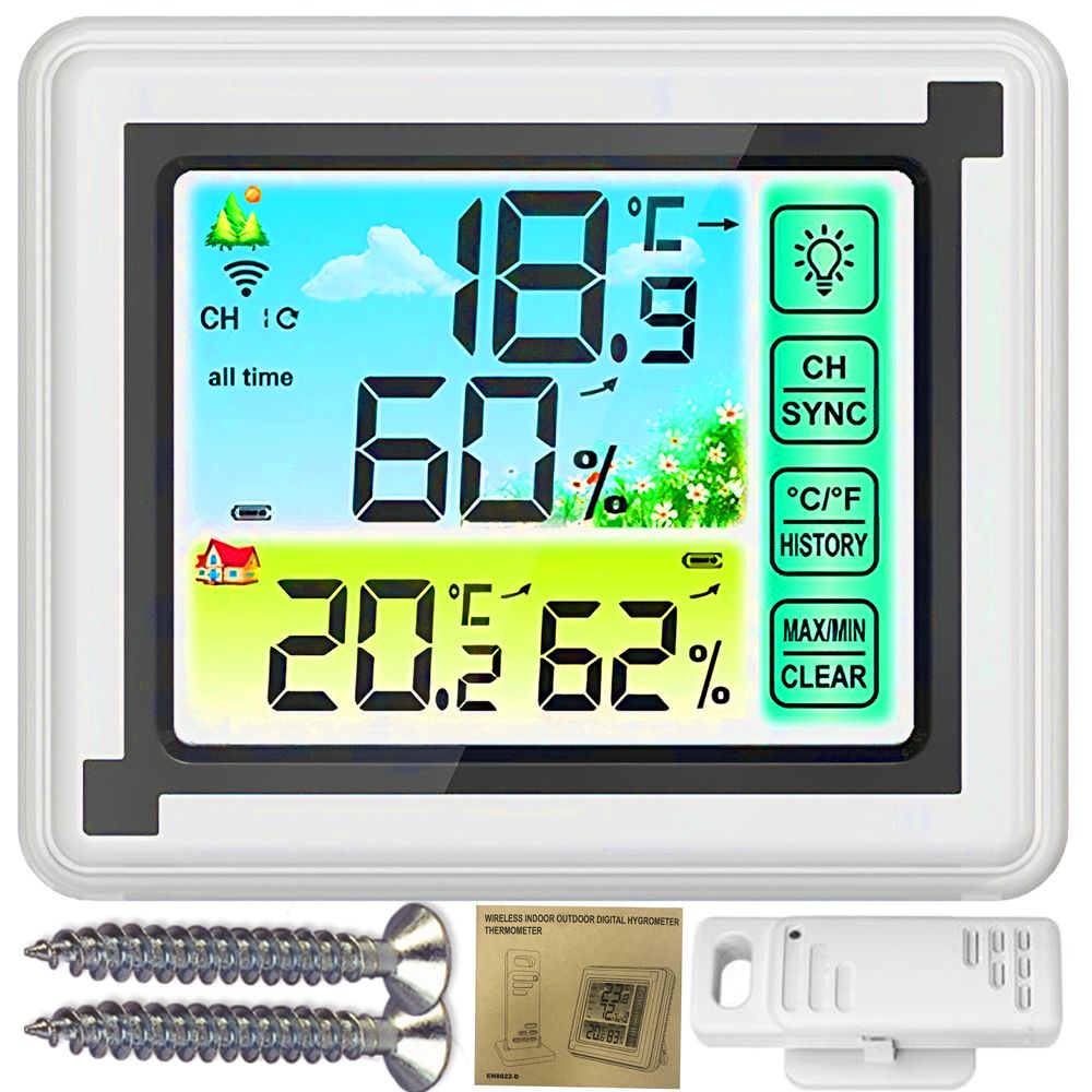 Funkwetterstation Wetterstation Digital Farbdisplay Innen und Außen Thermometer Hygrometer mit Außensensor Wettervorhersage Weiss Retoo