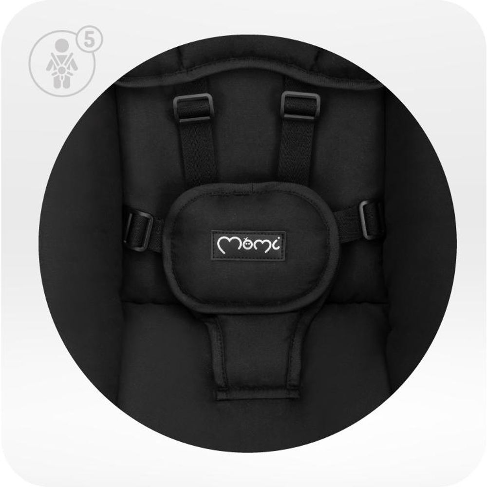 MoMi KENANI ONYX – Elektrische Babywippe mit Bluetooth, Fernbedienung, LED-Display & 5 Stufen, inkl. Spielzeug – Schwarz