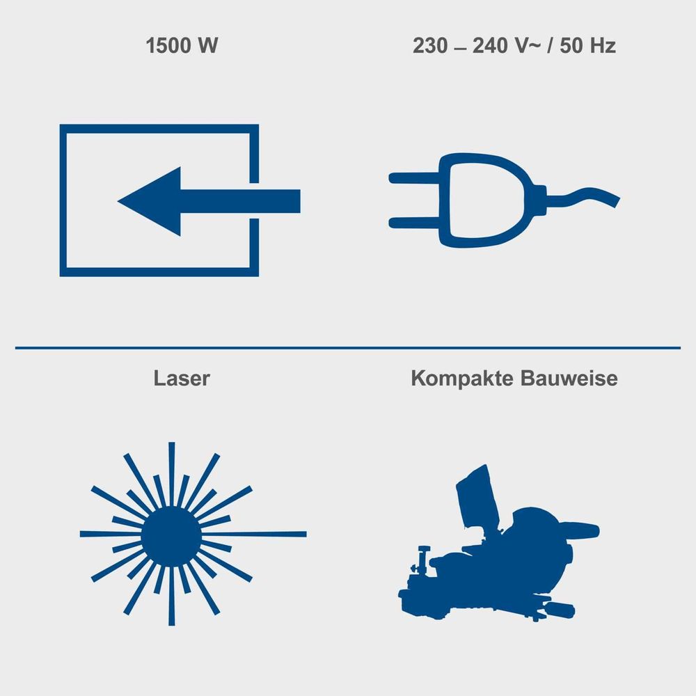 Das Bild zeigt die Keyfacts der Kapp-Zug-Gehrungssäge.