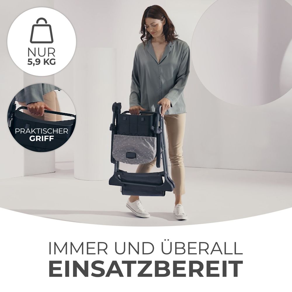 Kinderkraft FOLDEE - zusammenklappbarer Kinderhochstuhl - verstellbar - 3 Rückenlehnenpositionen - kompaktes Design - ab 6 Monate - Grau