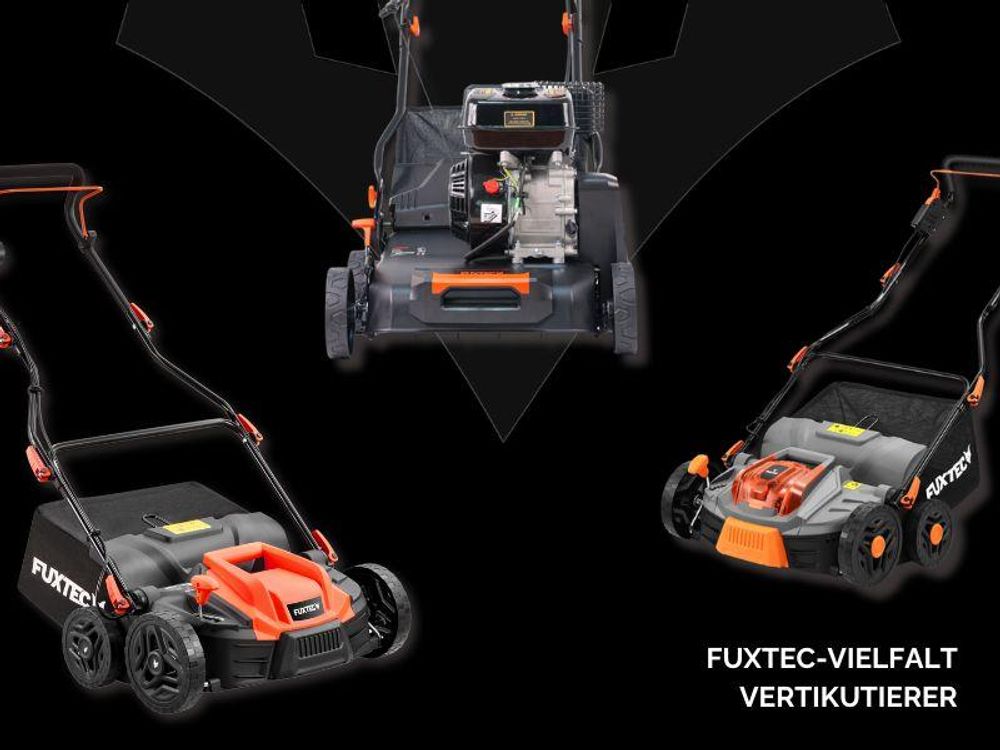 FUXTEC 40V Akku Vertikutierer FX-E2VE38SET - 38cm Schnittbreite | 11Kg | 2x20V | 2in1 Vertikutieren und Lüften | 45L Grasfangkorb | Höhenverstellbar