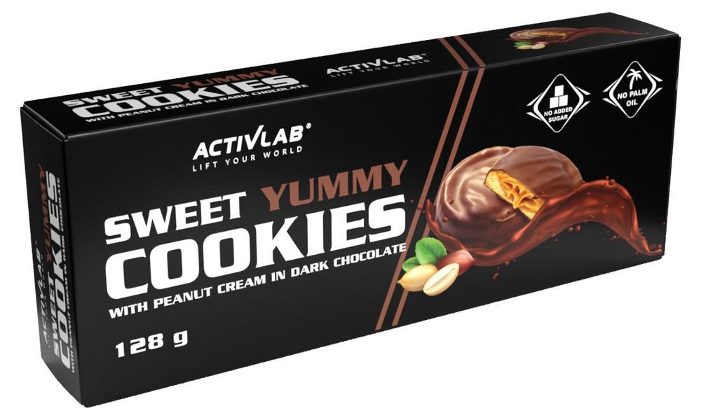 Activlab Sweet Yummy Cookies 128 g, Kakao, Erdnusscreme, dunkle Schokolade, ohne Zuckerzusatz