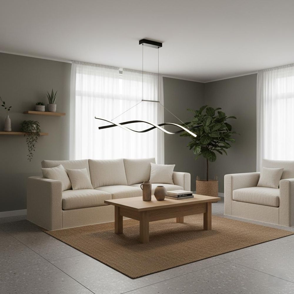 MasterLED LED-Pendelleuchte - 33W - 100 cm - 4000K Neutralweiß - schwarz matt - geschwungenes Design für Esszimmer & Wohnzimmer