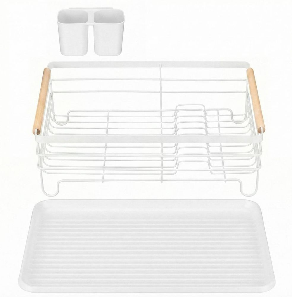 WELLHAUS Abtropfgestell Geschirr mit Abtropfschale, Metall Geschirrabtropfgestell, Abtropfgestell für Spülbecken mit Abtropffläche und Drehbarem Auslauf, 43x30,5x14, Weiß
