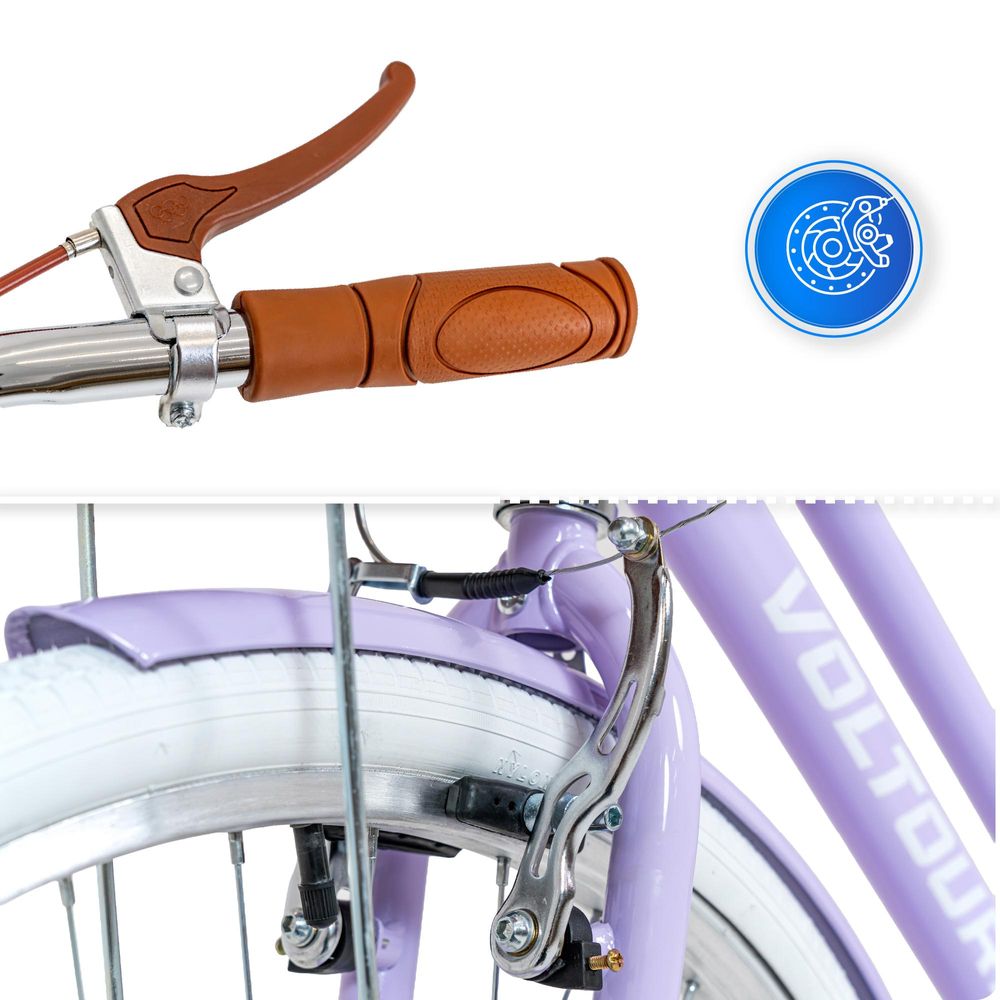 Damen Citybike 28 Zoll VOLTOURI Retro Fahrrad Korb Gepäckträger Stahlrahmen 17“ Lila