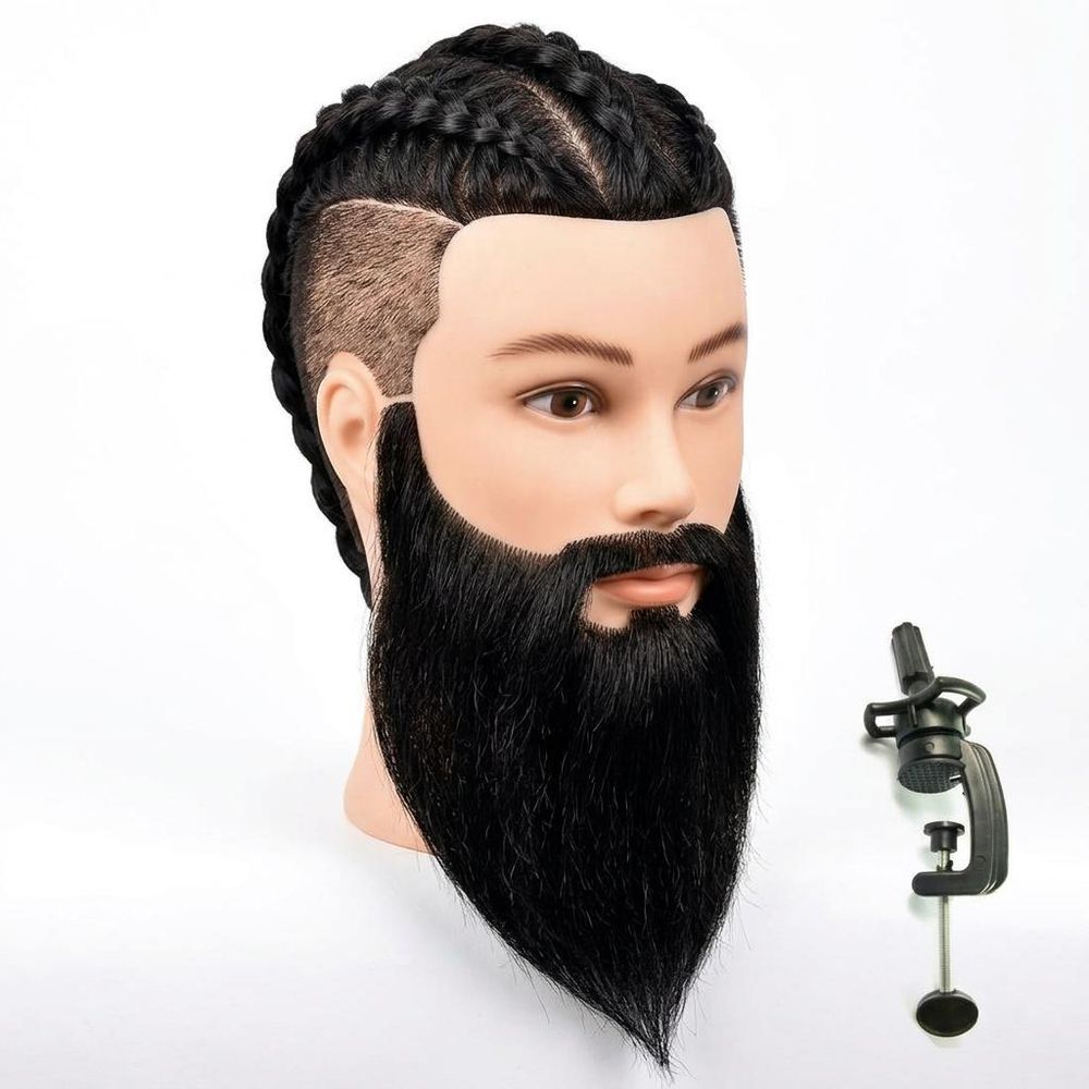 Tête à coiffer homme avec barbe Mark 50cm - Tête d'étude à cheveux thermiques + Support inclus