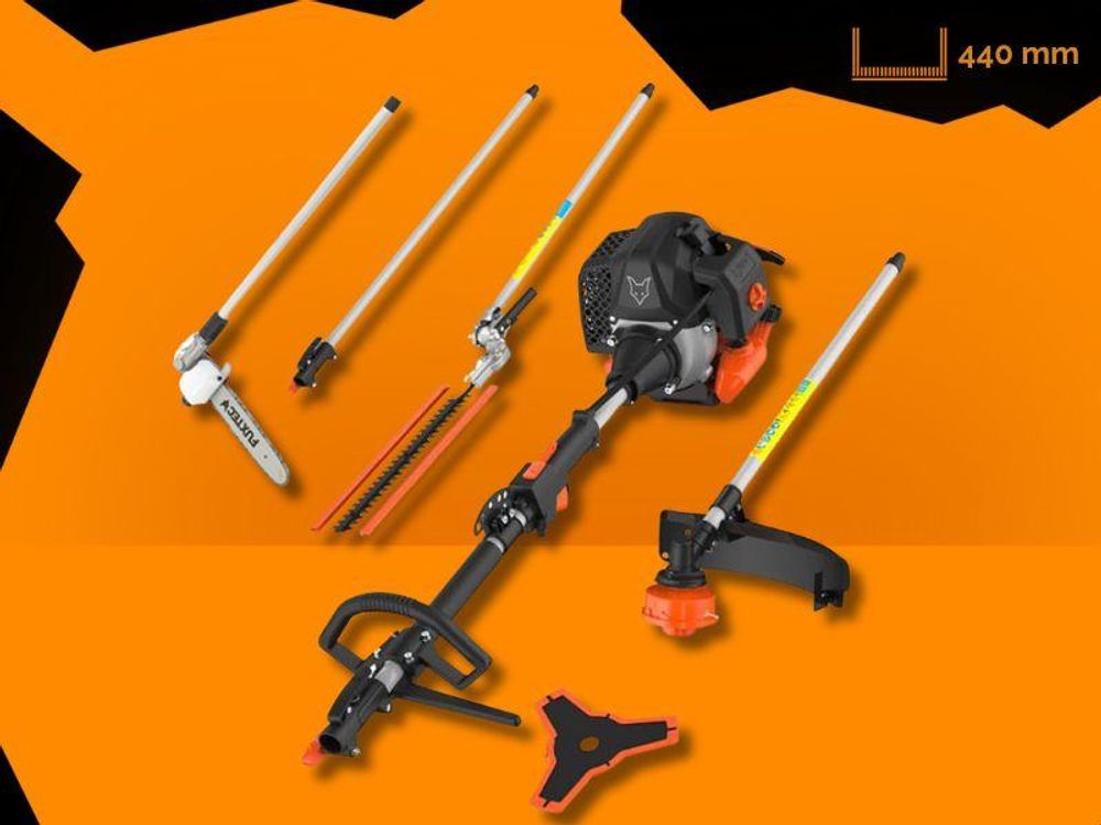 FUXTEC 5in1 Benzin Multigartengerär FX-MT252ER - 52ccm | 40cm | inkl. Tragegurt | Freischneider 9-Zahn | 3PS | Hochentaster | 2-Takt | Heckenschere