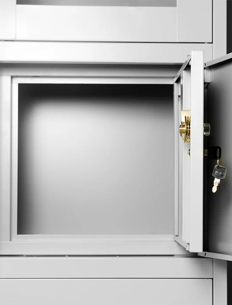 Büroschrank Aktenschrank Tresor Schubladen Geheimfach Stahlblech 185 cm x 90 cm x 40 cm (H x B x T) Farbe: Grau