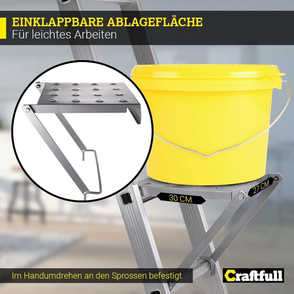 Ablagefläche für Craftfull Mehrzweckleiter CF-104A - Zum Einhängen - Werkzeugablage - Stahl - Einklappbar - Beschichteter Stahl - 27 x 30 cm