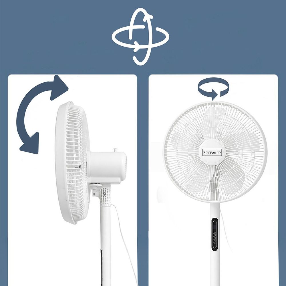 Ventilatore da Terra Oscillante Zenwire STL189 40W con Telecomando e Timer, 16 Pollici, Bianco