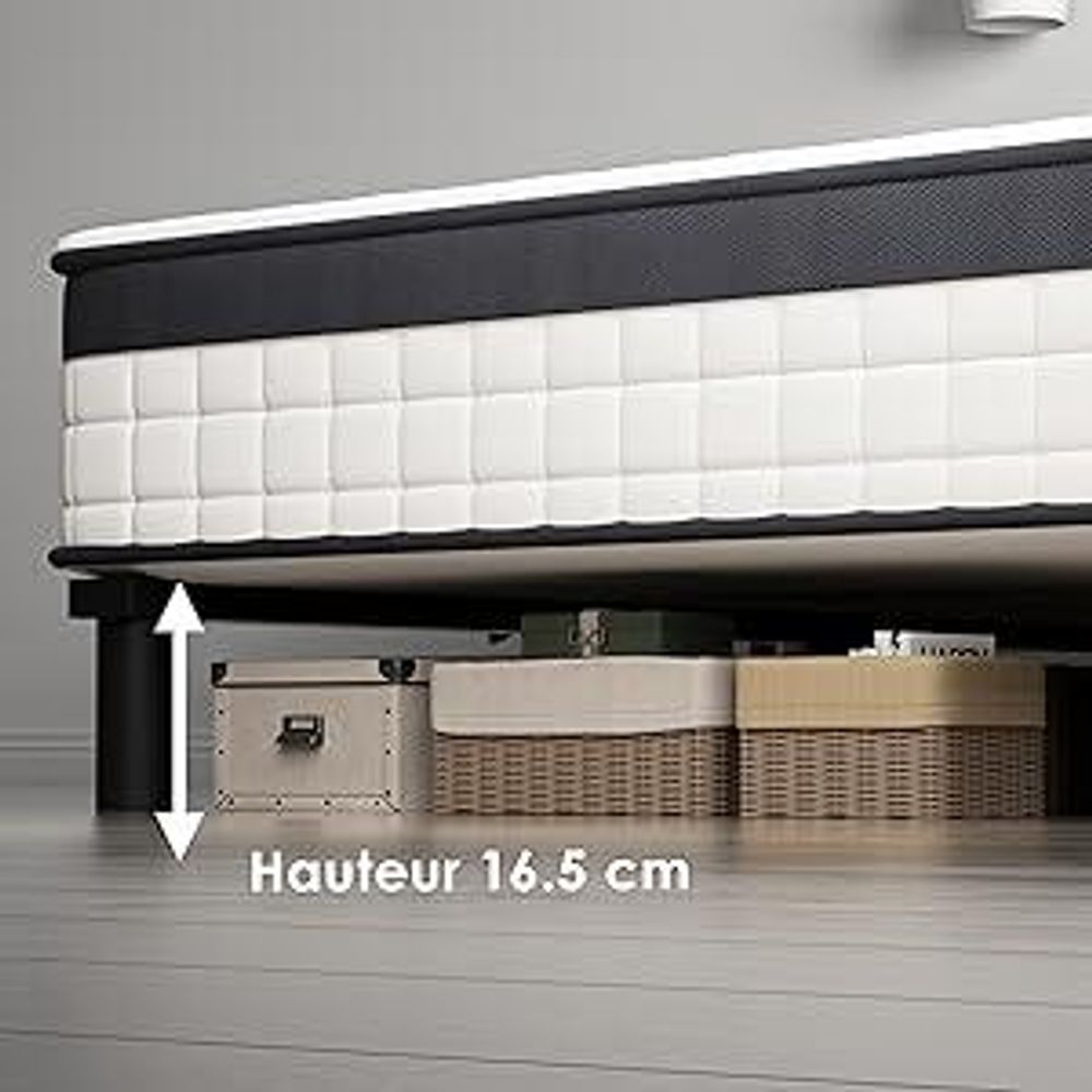 DEWINNER Ensemble Matelas 90 x 190 CM avec Sommier, Matelas à Ressorts ensachés et Robuste Cadre de lit en Fer avec 6 Pieds, Lit Complet, épaisseur 18