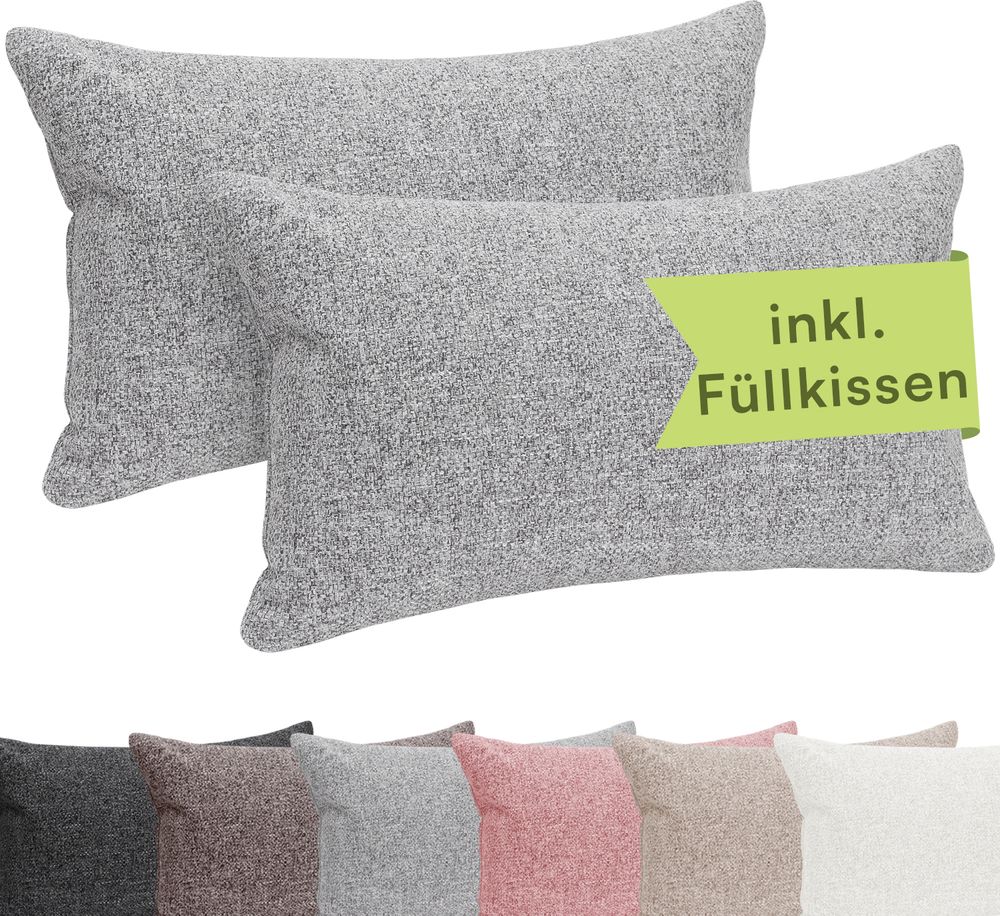 Selfitex 2er Set 30x50 cm, Sofakissen mit Füllung und Bezug, Dekokissen mit weicher Kissenfüllung, robuster Polsterstoff, Farbe: Grau