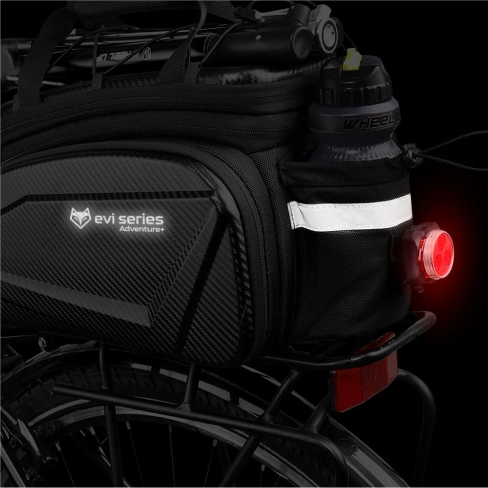 Wodoodporna torba rowerowa na bagażnik 35 l, torba bagażowa EVA Hardtop z osłoną przeciwdeszczową i paskiem na ramię, odblaskowa, EVI BIKE Adventure+ czarna