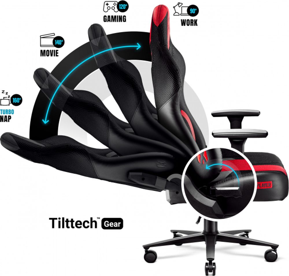 Diablo X-Player Gaming Stuhl Bürostuhl Schreibtischstuhl Stoff 3D Armlehnen Ergonomisches Design Nacken/- Lendenkissen Farbe: Anthrazit-Rot, Größe: King