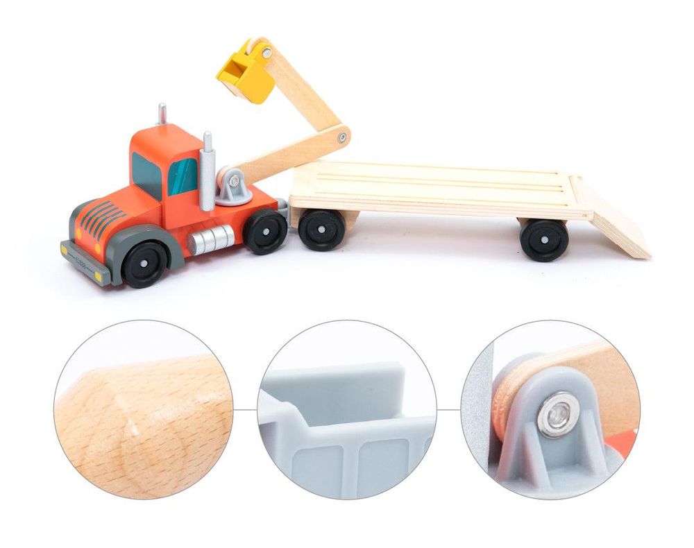 Abgerundete Holzteile des UMU Baufahrzeug-Transporter-Sets
