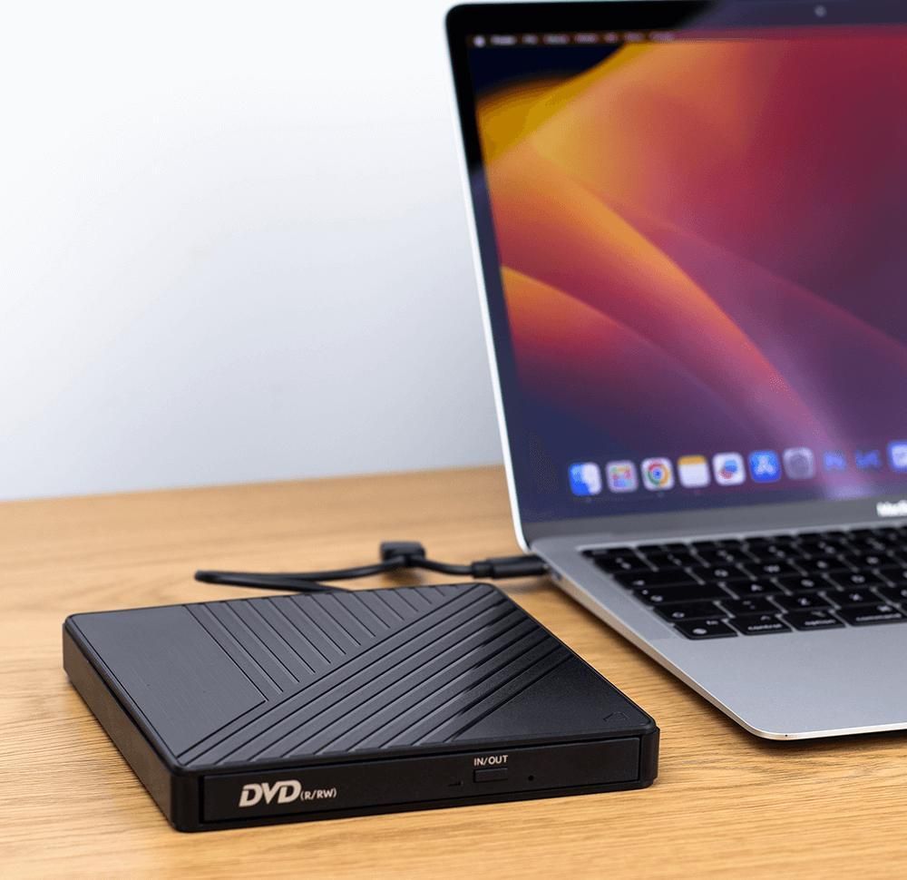 Externes DVD Brenner CD Laufwerk USB C und USB A mit SD Kartenleser und USB Hub 3.2 für Laptop PC MacBook Windows Linux Schwarz Reagle RCD5