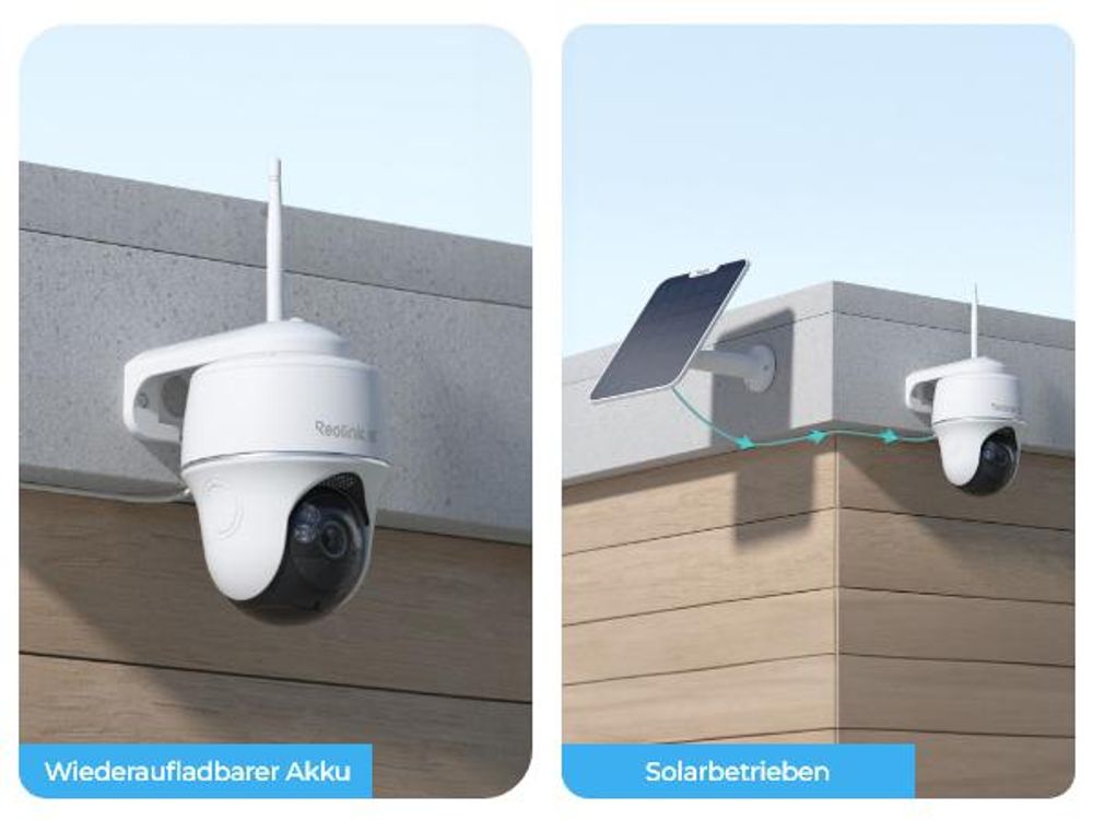 Reolink Argus PT Ultra + Solarpanel, 4K 8MP Akku Überwachungskamera Aussen, 2,4/5GHz WiFi, Pan & Tilt, Farbnachtsicht, Smarte Erkennung, 2-Wege-Audio