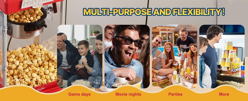 VEVOR Popcornmaschine, 850W Popcorn Popper, 8 Oz Kessel macht 48 Tassen pro Charge, Tisch-Popcornmaschine mit gehärtetem Glas, inklusive 4 Schaufeln, im Kino-Stil, Rot, Rot-b, 4oz-a