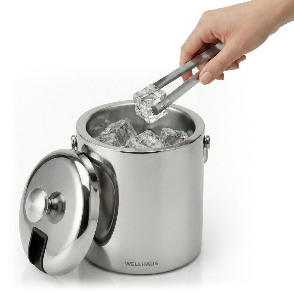 WELLHAUS Eiskübel mit Zange 1,3L aus Edelstahl