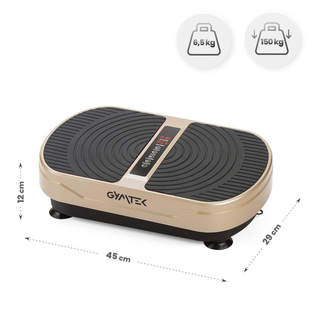 Abmessungen und Gewichtsangaben der Vibrationsplatte, 6,5 kg und 150 kg max. Belastung