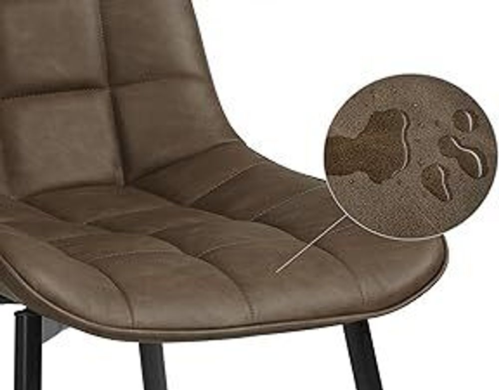 WOLTU Esszimmerstühle 2er-Set Küchenstuhl Polsterstuhl mit Rückenlehne, aus Kunstleder, Metallbeine, Braun