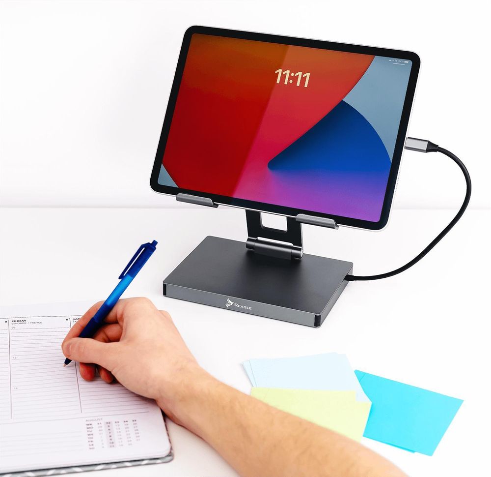 Reagle Tablet Ständer mit Docking Station Hub HDMI PD USB C Höhenverstellbarer Aluminium