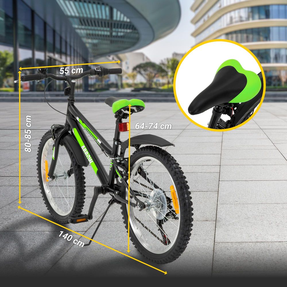 Actionbikes Kinderfahrrad Arrow 20 Zoll | Kinder Fahrrad - V-Brake Bremsen - Kettenschutz - Fahrradständer - Handschaltung - 6-9 Jahre (Schwarz/Grün)