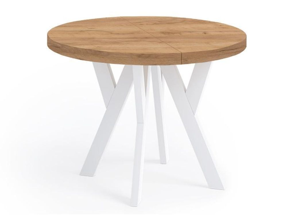 Runder Ausziehbarer Tisch für Esszimmer, PERO, Loft-Stil, Skandinavische, Durchmesser: 90 / 140 cm, Farbe: Weiß