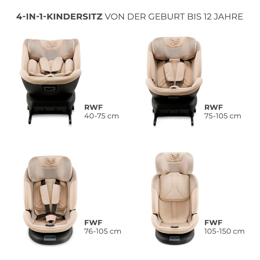 Kinderkraft XPEDITION 3 i-Size - Autositz 40-150 cm - 360° drehbar - RWF bis 22 kg - SPS+ und H-GUARD+ Systeme - Ergonomisch - Atmungsaktiv - Beige