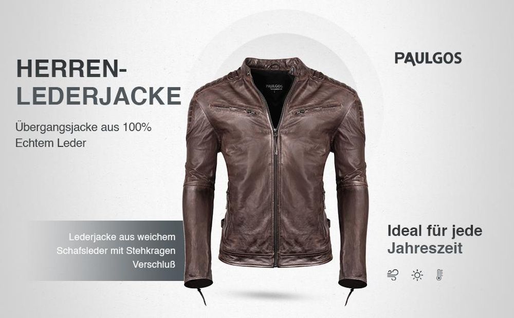 PAULGOS Herren Lederjacke Echtes Leder Jacke Echtleder Übergangsjacke Fashion in 5 Farben Gr. S-7XL Design 2