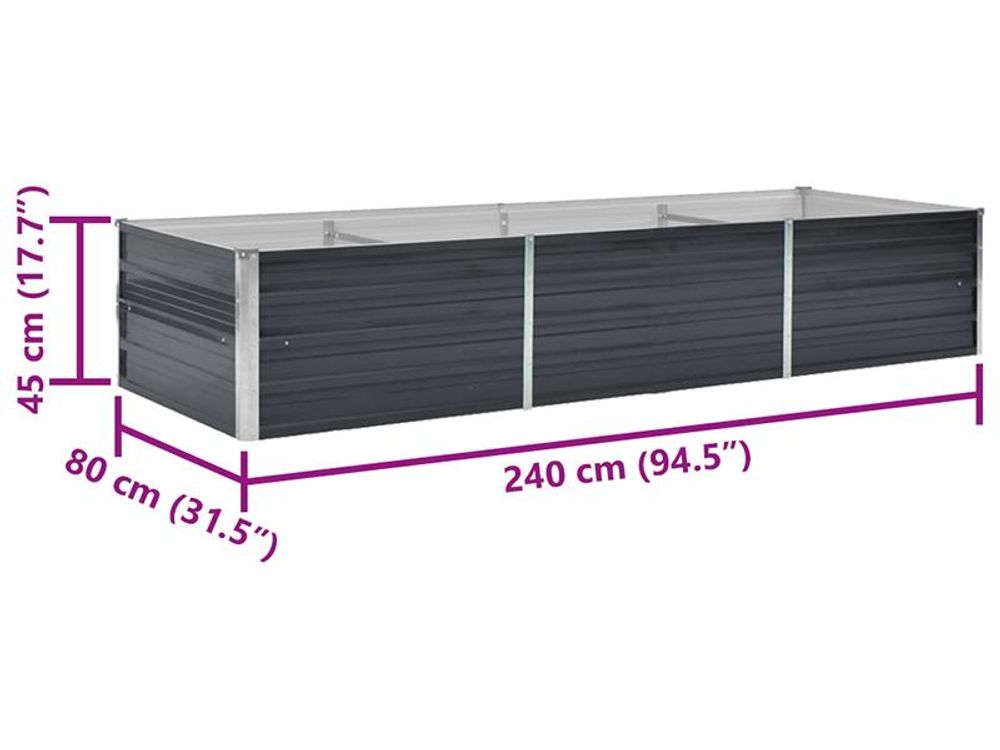 vidaXL Letto da giardino rialzato antracite 240 x 80 x 45 cm Acciaio zincato