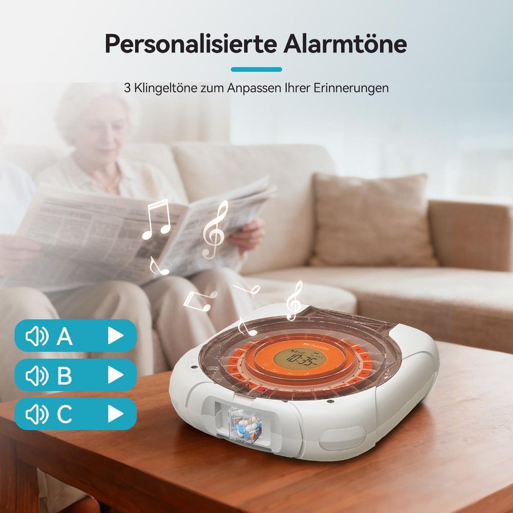 Retekess TH017 Smart Pillenbox, automatischer Tablettenausgabe, LCD-Display, Klingeltöne, Power-off-Speicherfunktion, für Haushalte, Senioren
