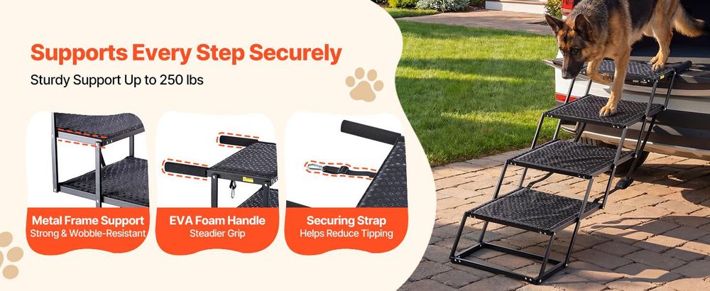 VEVOR Hundetreppe Auto Klappbar 4-Stufig, Extra Breite Hunderampe für Große Hunde mit Rutschfester Oberfläche, Tragbare Einstiegshilfe für Auto, SUV, LKW, Hochbett, Sofa, Tragkraft bis 113 kg