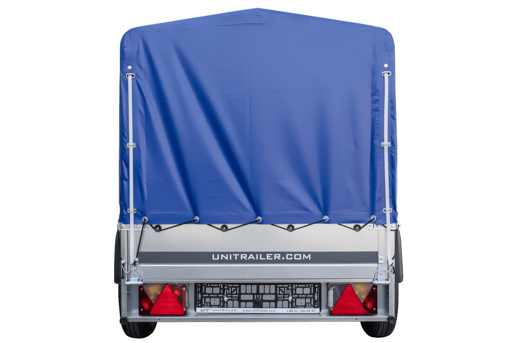 Anhänger Garden Trailer 200 KIPP 200x106 cm 750 kg [mit Hochspriegel, blauer Hochplane und Stützrad]