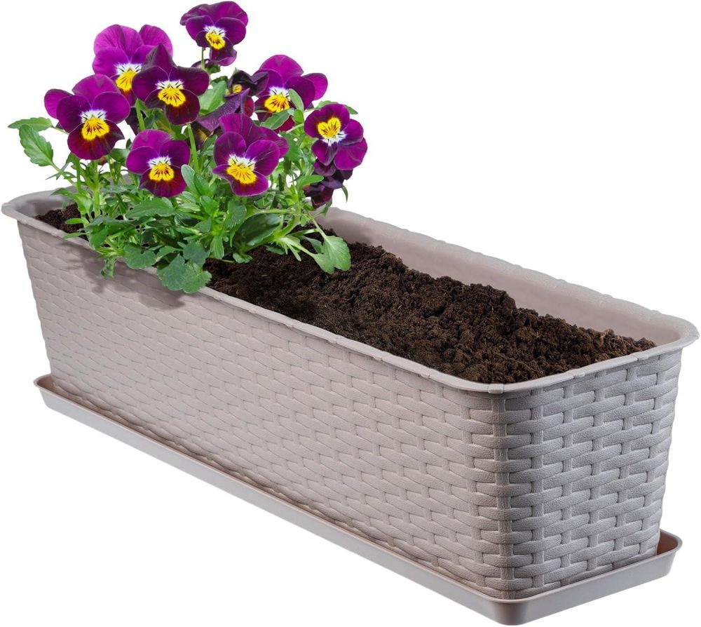 KADAX Balkontopf mit Untersatz "Frette", Balkonkasten mit Wasser Öffnungen, 60cm, Karamell
