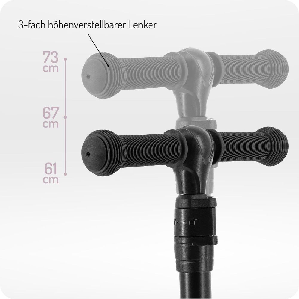 MoMi SAN 2-in-1 3-Rad-Kinderroller – höhenverstellbarer Lenker 60/66/72 cm, klappbar, LED-Räder, ABEC-7, Trittbremse, 2,7 kg
