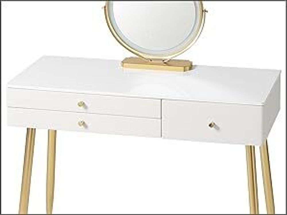 WOLTU Schminktisch mit Beleuchtung, einstellbare LED Spiegelleuchte, Frisiertisch mit 3 Schubladen, große Tischplatte 100x40 cm, Kosmetiktisch mit Samthocker, Weiß+Creme+Gold