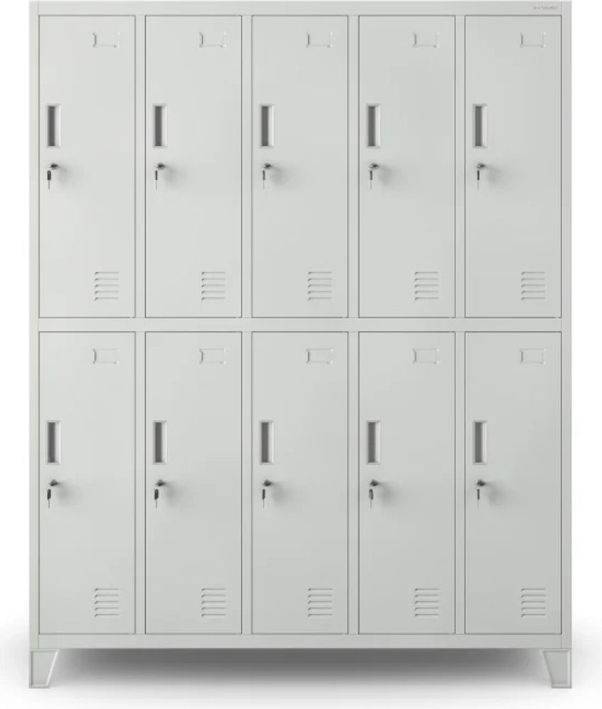Umkleideschrank 5B2A Spind Spint Schließfachschrank Metallschrank mit 10 Fächern Etikettenhalter Metall 172 cm x 136 cm x 45 cm Farbe: Grau