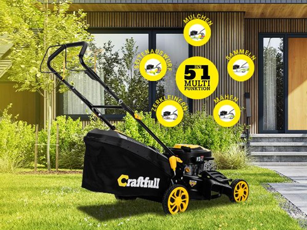 Craftfull Benzinrasenmäher CR-139-30 | Selbstfahrantrieb - Benzin Rasenmäher - Mäher - 46 cm Schnittbreite in 7 Höhenstufen - 2,9 kW 4 PS | 144 cm³