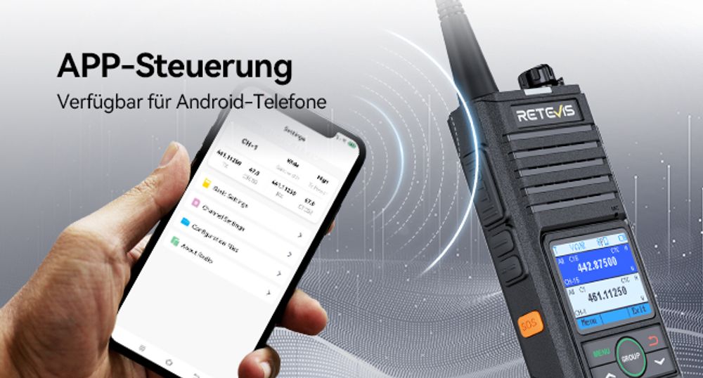 Retevis RB658 Ham Radio, Walkie Talkie mit APP-Steuerung VOX, 1800 mAh, 1,77-Zoll-Bildschirm, mit Bluetooth-Headset für Flotten, Gruppenreisen