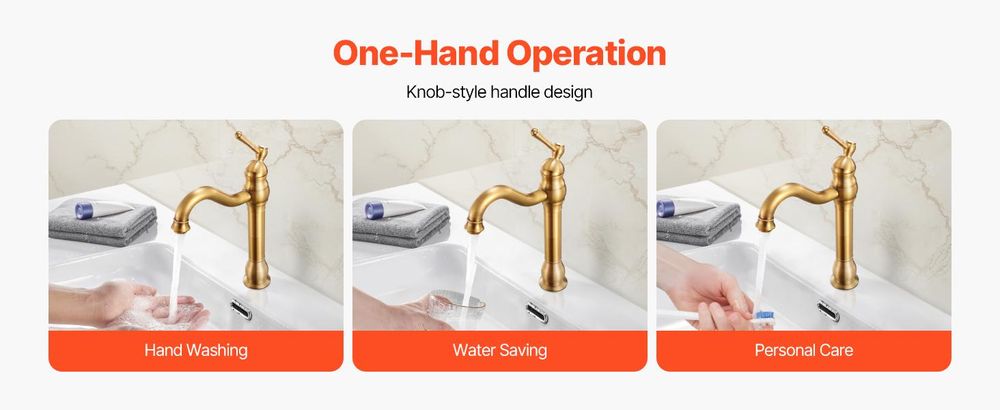 VEVOR Einhebel-Spültischarmatur, Massive Messing Einhebel-Küchenarmatur, 1 oder 3 Loch Küchenarmaturen mit Druckknopf-Abfluss, Geeignet für Badezimmer, Wohnmobil, Bar, öffentliche Toilette, Rückflussverhinderungsdesign, Gefäß