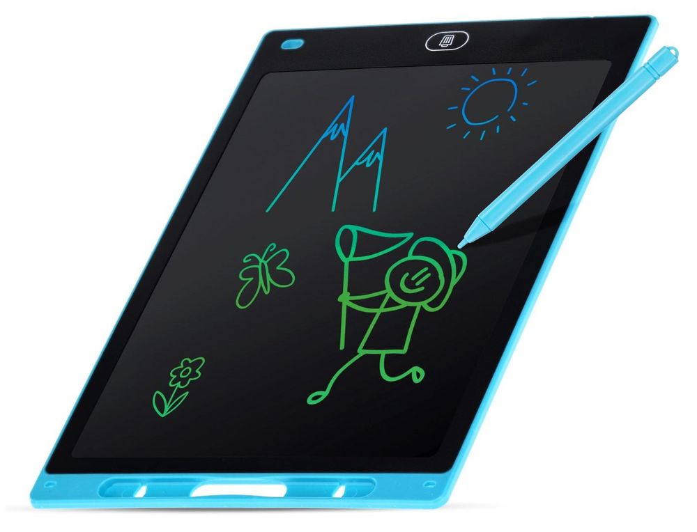 Niño dibujando en el tablet SUN BABY con líneas de colores.