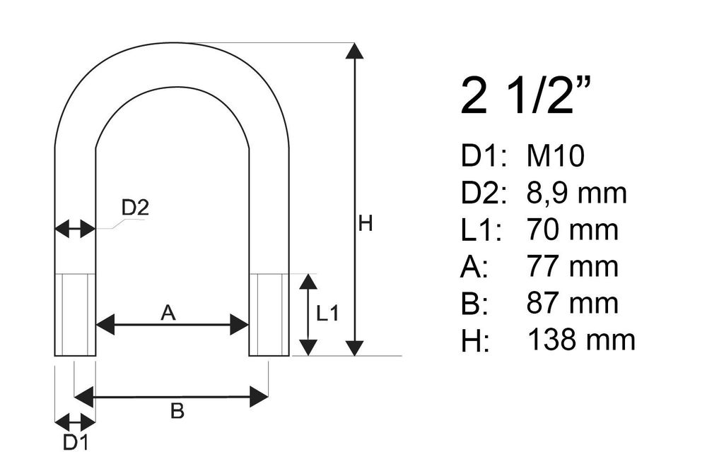 DROMET U-Bügel M10 x 77/138 mm (2 1/2") verzinkt mit Muttern
