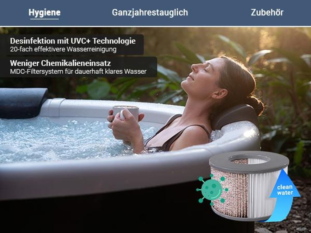 Miweba Whirlpool MSpa Frame Denver | 6 Personen - Outdoor Pool - Feste Außenwand - 130 Massagedüsen - Ganzjähriger Einsatz - Winterfest - 182x182x70cm