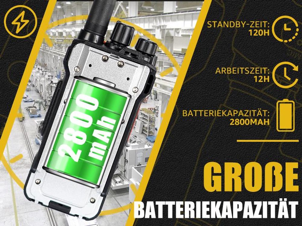 Retevis NR630 Wasserdichtes Walkie Talkie, Funkgerät mit Großer Reichweite, Geräuschunterdrückung, 2800mAh Handfunkgerät, Professionelles 2 Wege Funkgerät für Fracht (Schwarz, 1 Stück)