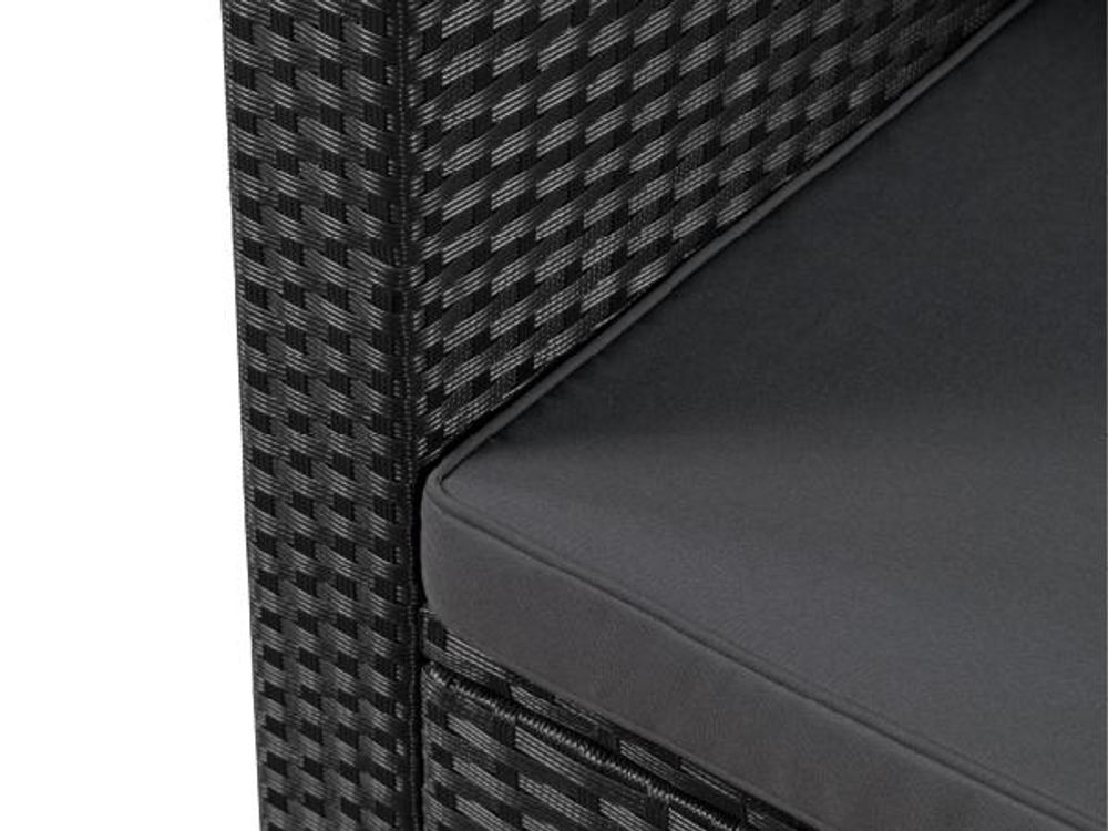 Juskys Polyrattan Lounge Punta Cana M schwarz – Gartenlounge Set 3-4 Personen – Sitzgruppe mit Sofa, Tisch & Hocker - Sitzbezüge Dunkelgrau